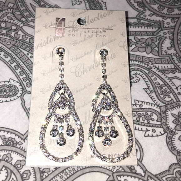 ⬇️ Double tear drop rhinestone earrings - Picture 1 of 5
